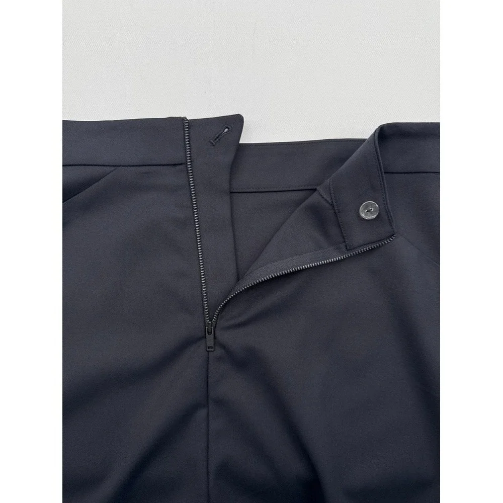COS Pencil Skirt Navy Blue Midi Back Slit Stretch Cotton 10 Minimalist Quiet Lux